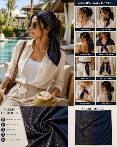 Image of Satin Square Head Scarf for Women, Floral Printed