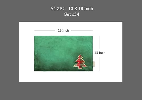 Miniatura 3 de Juego de 4 manteles individuales de Navidad, manteles individuales verdes de Navidad, manteles individuales bordados, manteles individuales de árbol