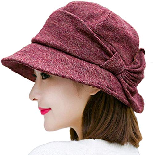 Crayoasis Ladies Knitted Beret Thermal Fashion Wool Blend Beanies Elegant Bowknot Cloche Hat Soft Casual Cozy Hat Bucket Hat Women Girls Elegant Bowler Hat Flat Cap for Winter Autumn