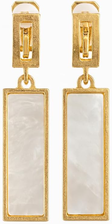 Rectangle Geometric Clip On Earrings For Women,Gold Plated Resin Non Pierced Ear Clips Drop Dangle Earrings Hypoallergenic Non Pierced Earrings for Sensitive Ears - Image 6
