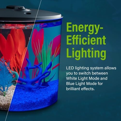 GloFish aquarium demonstrating white and blue LED lighting modes