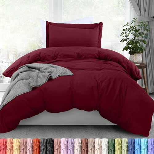 Image of Utopia Bedding Duvet Cover Twin Size - 2 Piece with Zipper Closure - 1 Comforter Cover 68X90 Inches & 1 Pillow Sham 20X26 Inches (Burgundy) Comforter Not Included