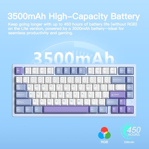 Image of KEEBMONKEY WOBKEY Rainy 75 CNC Aluminum HMX /JWK /Cocoa Switches Triple-Mode Connectivity Mechanical Keyboard with Superior Acoustics, RGB /PP /Gradient Glass /3500mAh /Violet Switch (Standard - Blue)