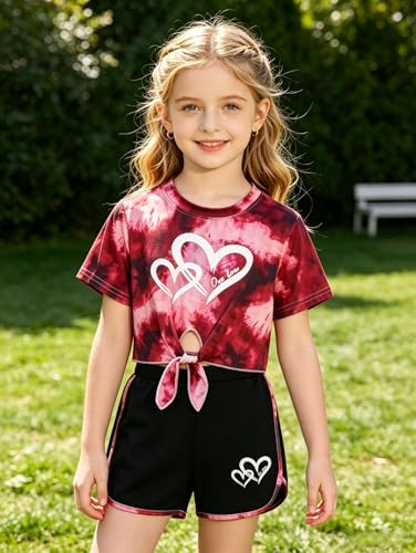 Image of Girls 6 Pieces Summer Outfits Casual Short Sleeve Tee Tops and Dolphin Shorts Set 4-12Y