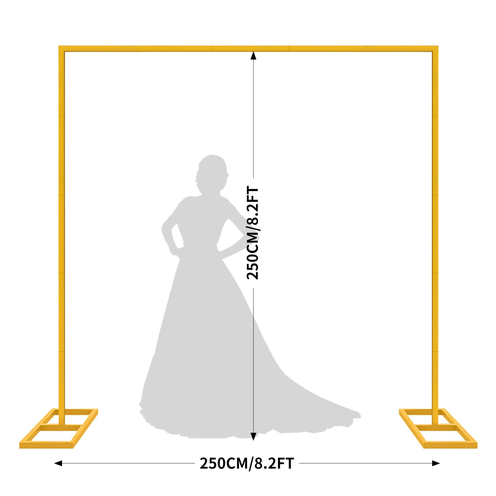 2.5M Doré Arche de Mariage Réglable avec Base en T, Structure Carrée Moderne, Support d'arche de Mariage Arche Ballon Anniversaire Arche Décoration pour Cérémonie/Mariage/Anniversaire/Fête