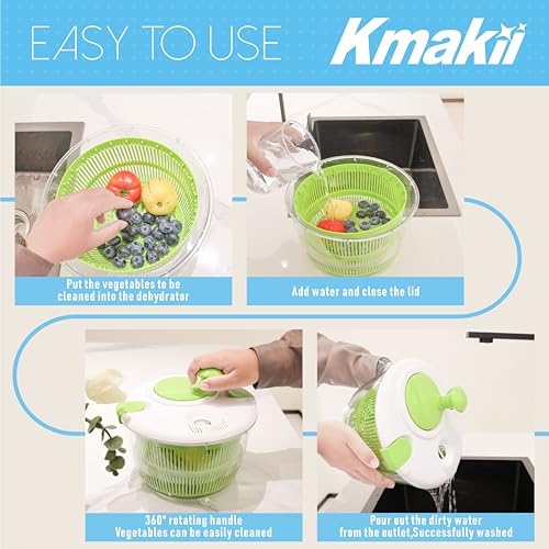 KMAKII Salad Spinner - Salad Washer, 5L Salad Dryer Salad Spinners with Vegetable Washing Basket, Household Fruit Dehydrator Drainer, Manual Salad Washer for Kitchen,Blue - Image 4