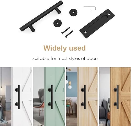 Miniatura 7 de WINSOON 2 manijas de puerta corrediza de granero de 12 pulgadas, herrajes negros con diseño de doble cara, kit de manijas de puerta de granero para