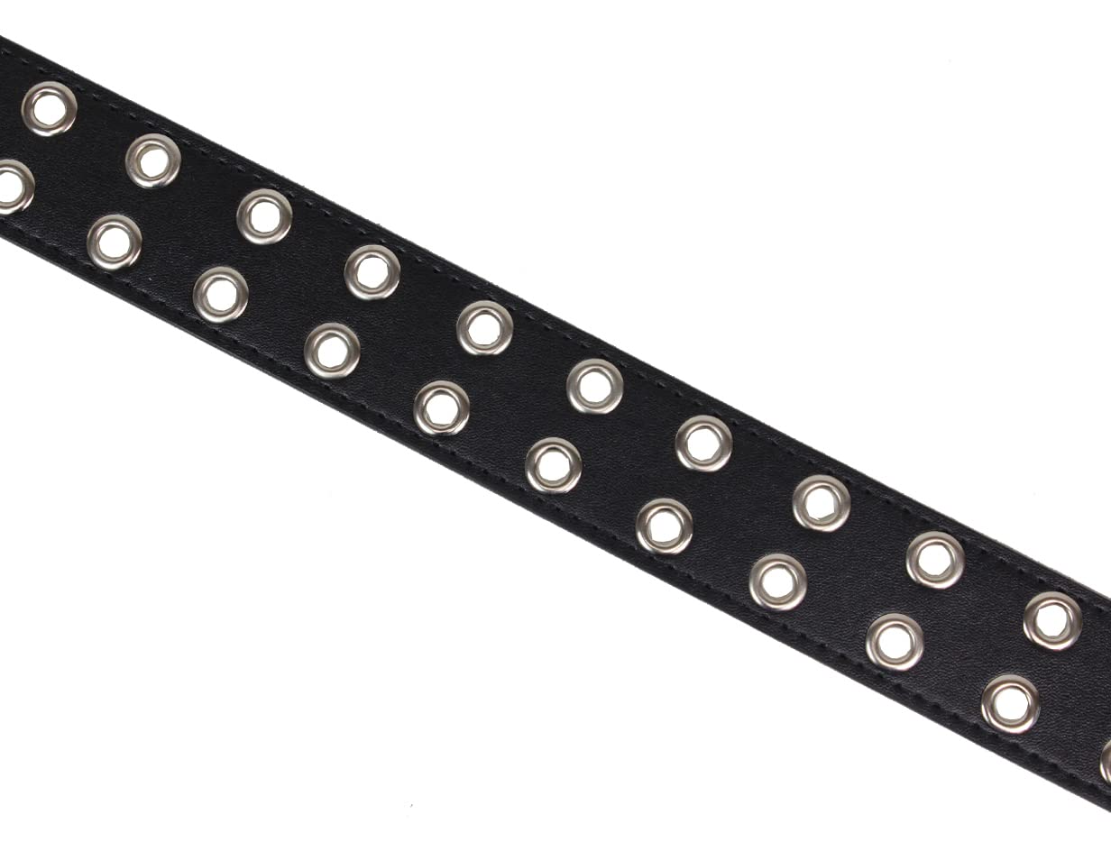 Lowlife Duplici Vegan Double Eyelet Faux Leather Belt in Black & Silver