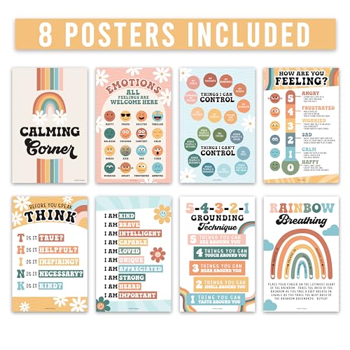 Hadley Designs 8 Calming Corner Posters For Classroom Must Haves For Teachers - 11x17 Calm Down Corner Supplies, Feelings Chart For Kids Ages 4-8, Toddler Emotions Chart, Retro Classroom Decor - Image 5