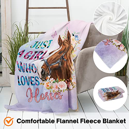 Just a Girl Who Loves Horses Blanket for Girls Horse Flower Throw Blankets Gifts for Kids Light Pink Purple Warm Lightweight Flannel Fleece Blanket for Sofa Couch All Season 101cm x 127cm - Image 3