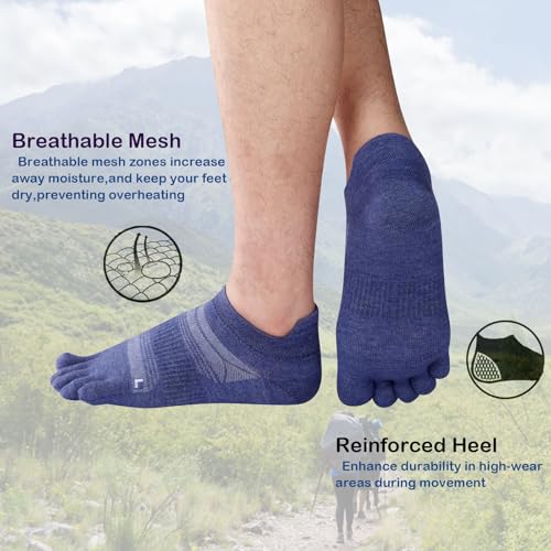 Image of HABITER Merino Wool Toe Socks for Men & Women-50% Merino Wool,No Show,Lightweight,Arch Support Hiking Socks,Running,Long Walk