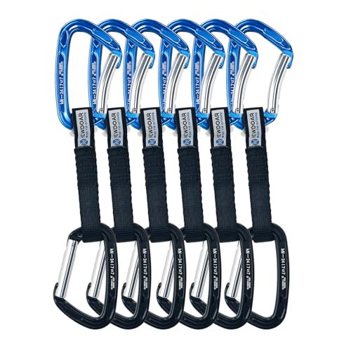 NewDoar Ultra-Light Aluminum Quickdraws Straight 2-Pack Lightweight Rock Climbing Quickdraw Set with Keylock Nose for Alpine Climbing Gear for Professional Sport and Trad Rock-Black Blue