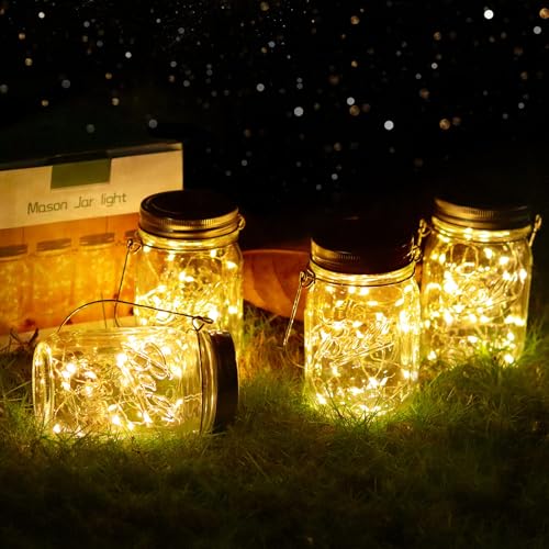Vindany 4 Stück Solarlampen für Außen – Solar Mason Jar...