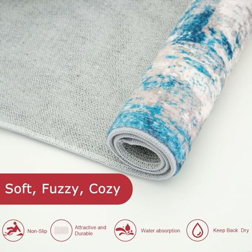 KOZYFLY Small Area Rug 2x3 Rug Entryway Rugs Indoor Non-Slip Modern Abstract Machine Washable Rug, Kitchen Mats for Floor Front Door Rug Low Pile Small Carpet Floor Mats, Turquoise/Beige/Grey/Yellow