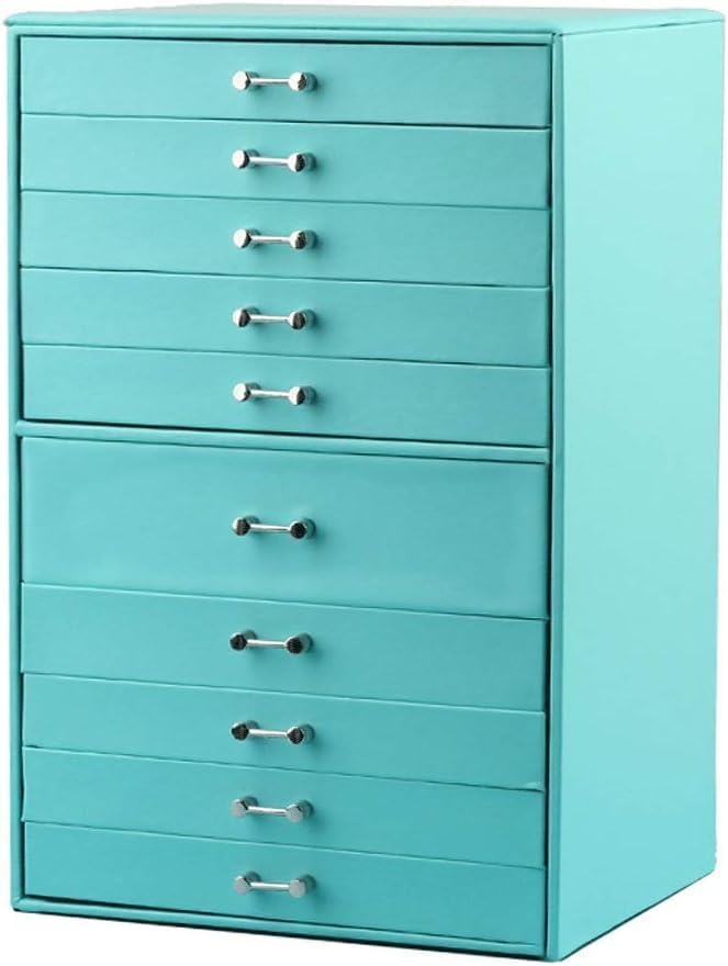 Joya Joya extra grande Joya grande Organizador de joyas de 10 capas Caja con cajón de aretes de cuero de cajones Anillos de collar Cabecillo Caso para mujeres （White） Jewelry Case Organizer (Color:
