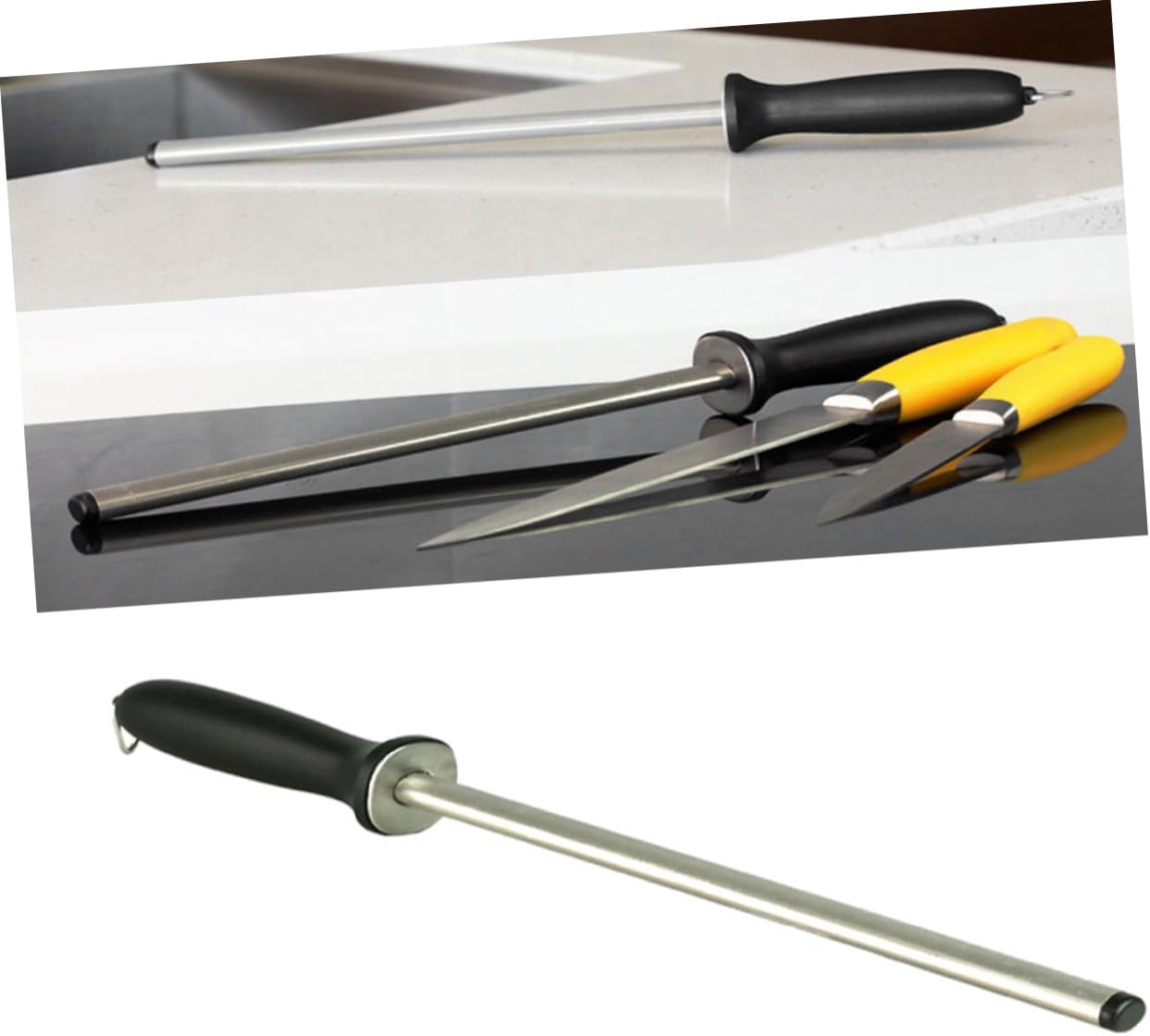 12 Inch Diamond Sharpening Rod for Kitchen Home Honing Steel | Silver Finish, Hanging Loop Accessory, Secure Grip, Easy to Hone and Sharpen for Home Use