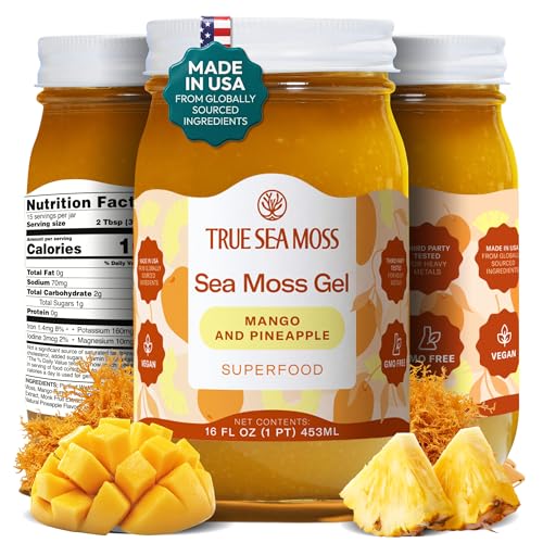 TrueSeaMoss Sea Moss Gel – Wildcrafted Seamoss with Fruits – Jams & Jellies – Mango/Pineapple, Pack of 1 (Labels may Vary)
