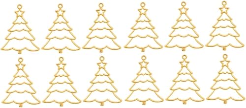 EXCEART 20 pcs Craft Charms Gold Bezels Pressed Pendant Alloy Enamel Pattern with Findings for Plated Xmas Resin Blanks Jewelry Tree Shape Crafts
