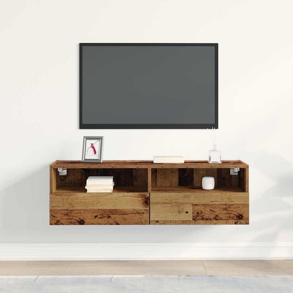 Mobile da parete per TV, in legno anticato, 100 x 30 x 30 cm, con 2 ante e ripiani, montaggio a parete, spazio per soggiorno, HiFi, gaming, home theater, ordine, salvaspazio