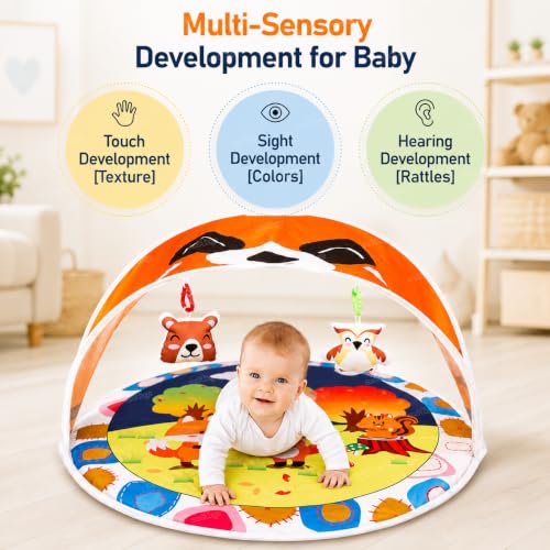 Image of Zest 4 Toyz Baby Play Mat Activity Centre My First Gym Foldable Laying Mat with Hanging Rattles Toys Washable Mat Gym for 6 Months Babies - Orange Made in India