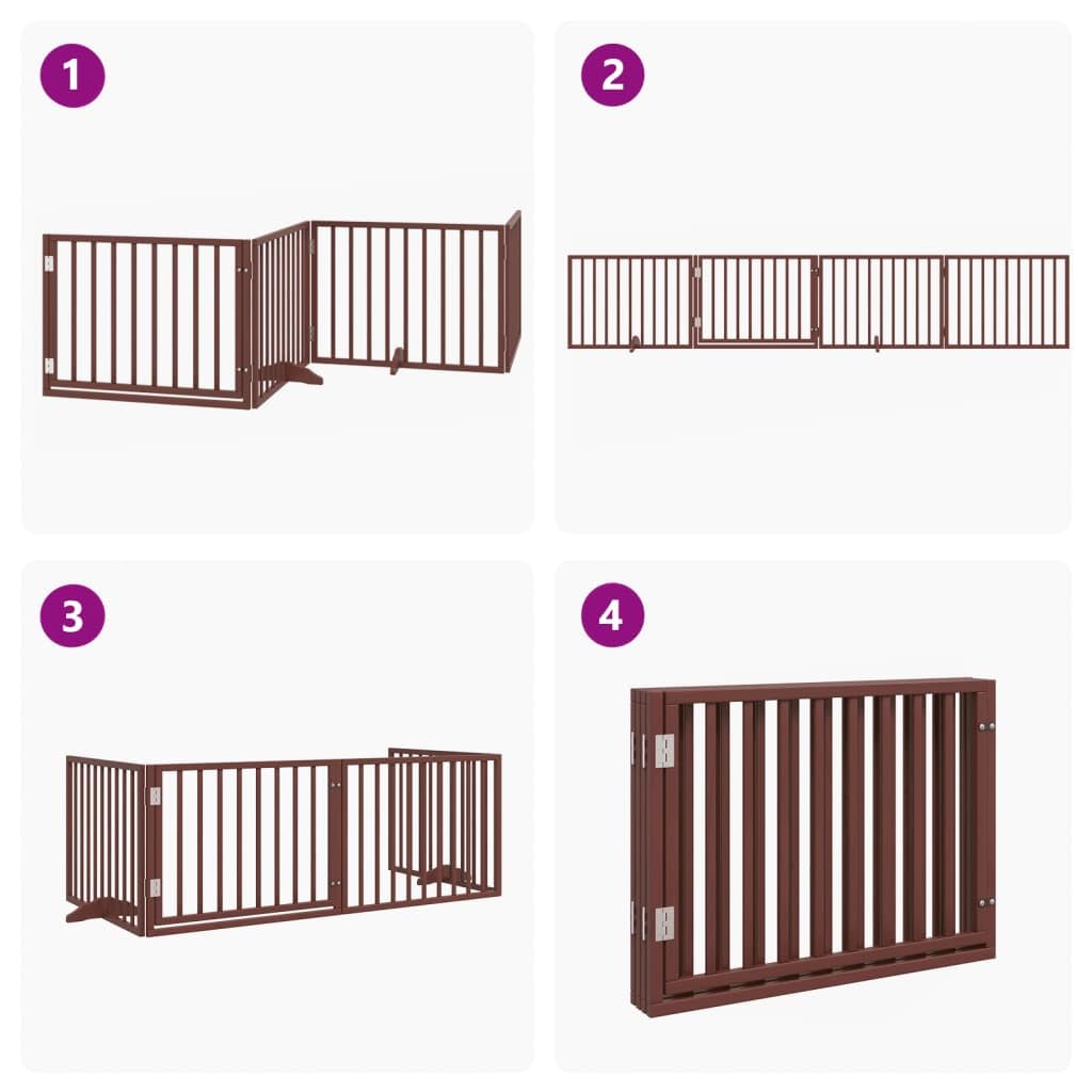 vidaXL Cancelletto per cani con porta pieghevole 4 pannelli marrone 320 cm in legno di pioppo