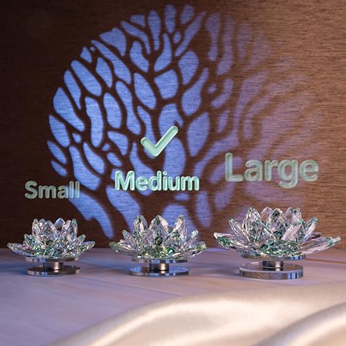 Image of FengShui Crystal Lotus Flower Showpiece & Paper Weight | Vastu Decor for Home & Office | Desk Decoration | Fengshui Items for Positive Energy, Wealth & Gifting |Green (Medium-10.5 x 5.5 CM)