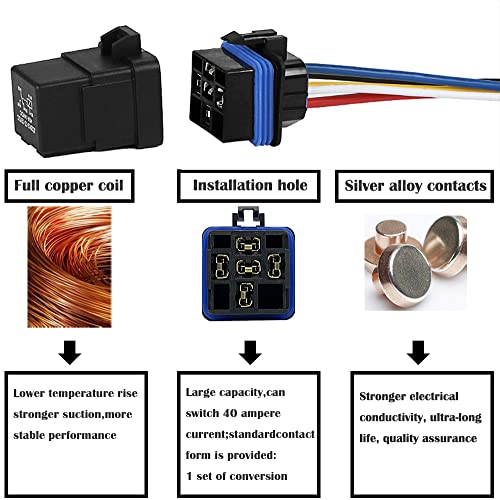 Fire Retardant 12V 40 Amp Relay With Harness,Waterproof 5-Pin Spdt Automotive Relay For Fuel Pump Relay,Rear Window Defogger,Battery Disconnect Device,Car Air Conditioner #TOP3