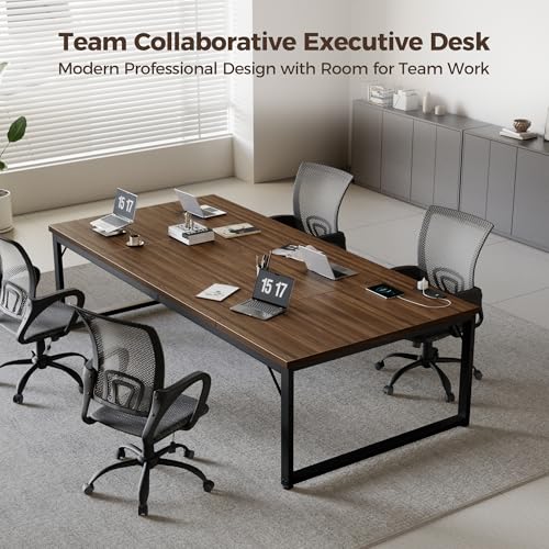 Image of Mericonia 63 Inch Computer Desk with Power Outlets, 1.2 inch Thick Office Table