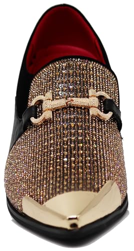 Image of Enzo Romeo Crisino Men Rhinestone Chrome Toe Suede Pointy Buckle Dress Loafer Slip On Shoes