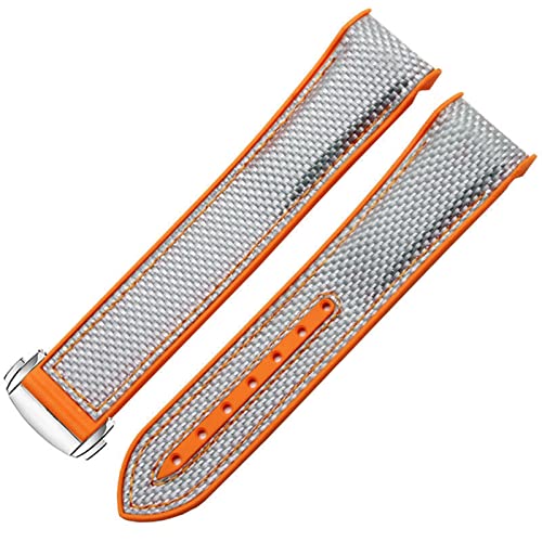 Bracelet silicone nylon Omega Seamaster 300 et Planet Ocean 600, boucle pliante argentée 22mm