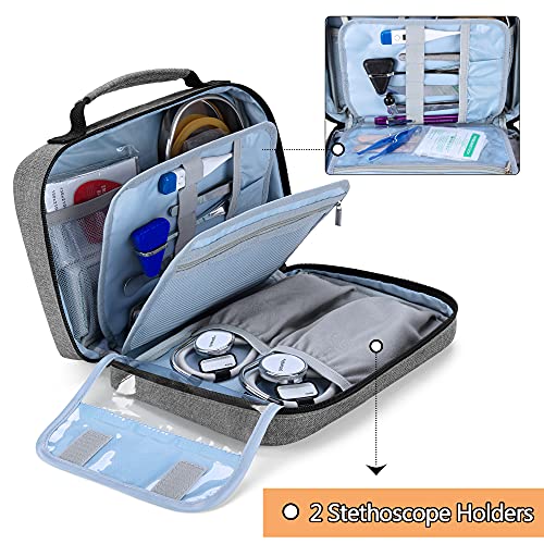 Image of Damero Stethoscope Carrying Case Holds 2 Stethoscopes and BP Cuffs, Gray | Portable Stethoscope Case Compatible with 3M Littmann /ADC /Omron /MDF, Slots and Pockets for Nurse Accessories, Bag Only