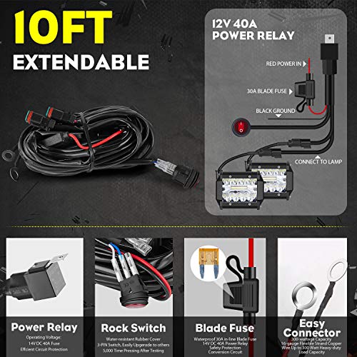 Suzco 4Inch 3-Row Offroad Led Work Light Bar Driving Wiring Harness Switch Kit/Combo, Spot/Flood/Combo Lightbar Waterproof 12V 24V With Mounting Bracket Tube Clamp 1"/1.5"/1.75"/2" For 4X4 Atv Utv #TOP4