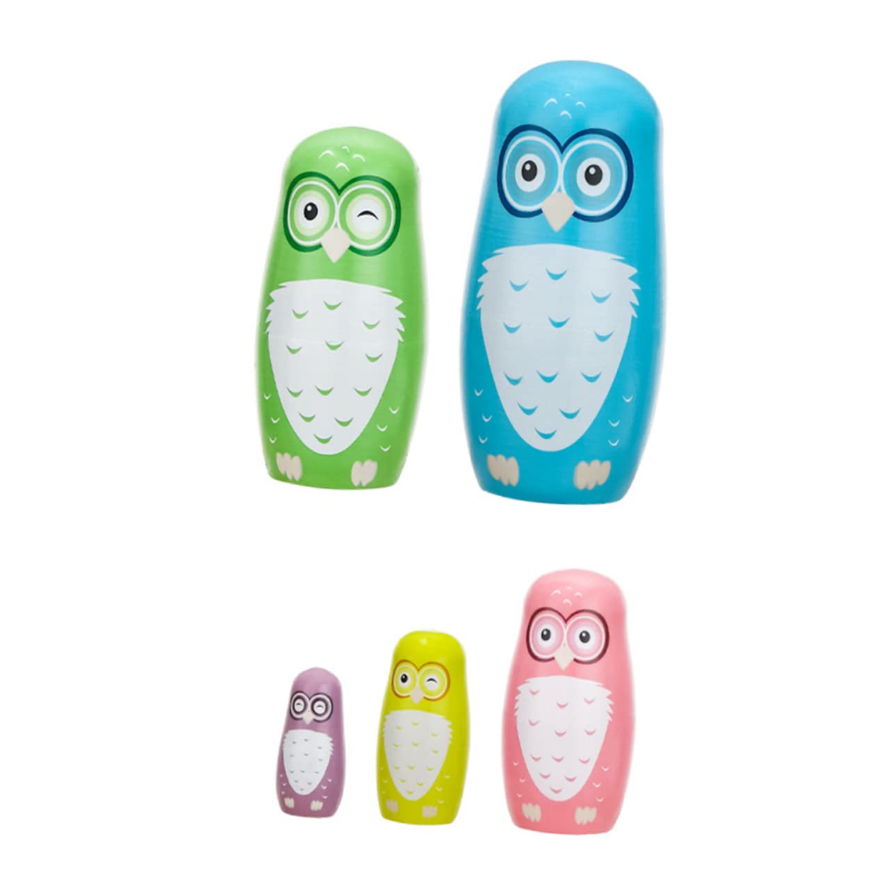 ERINGOGO 5Pcs Creative Owl Wooden Matryoshka Dolls for Fun Home Decor Birthday Present Engaging Educational for Boys