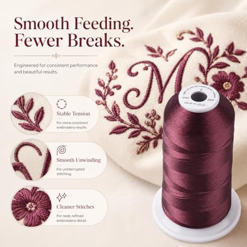 Image of Simthread Embroidery Machine Thread 5000M 40WT Polyester, Merlot S016 | 5000M 40WT polyester thread feeds smoothly for home or commercial embroidery projects.