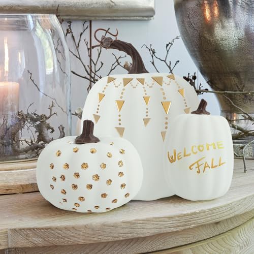 Image of Ghrdopy 9PCS Fall Pumpkin Decor - Plastic Artificial Fake Pumpkins Used for Home Party Outdoor Decor and Thanksgiving Decorations(White)