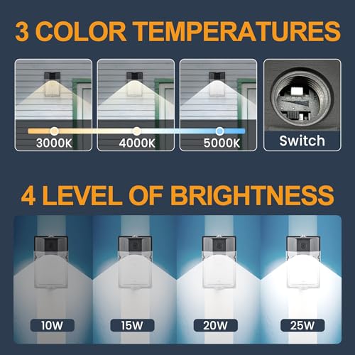 25W LED Wall Pack Light with Photocell 4Packs, 3000/4000/5000K 3CCT, 10/15/20/25W Selectable, Commercial Security Lighting Outdoor LED Wall Lights for Porch Garage Warehouse, 100-277VAC, ETL Listed by Goldinfu - Image 3