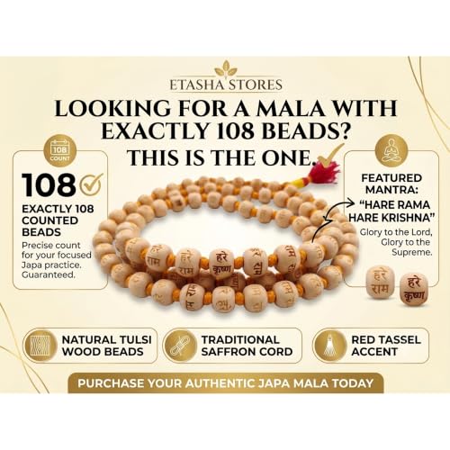 Image of Japamala 108 Beads Original | Tulsi Mala Original | Jap Mala 108 Beads | Tulasi Mala 108 Beads | Hare Rama Hare Krishna Engraved