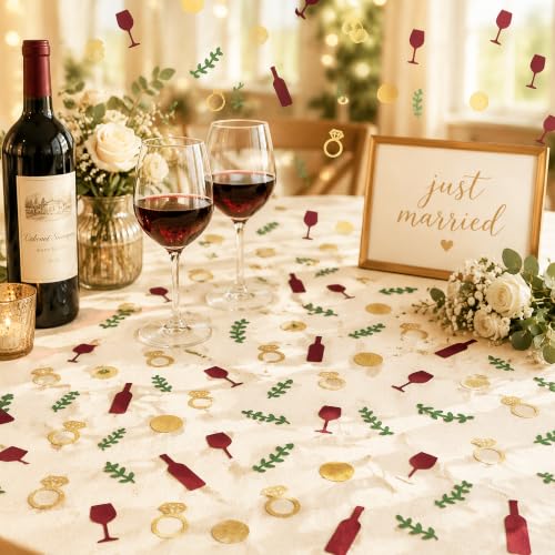 Image of BeYumi Wine Bachelorette Table Confetti - 300Pcs Vino Before Vows Confetti | Wine Glass Glitter Dots Diamond Ring Leaf Confetti Paper Decor Bridal Shower Wedding Engagement Party Decoration Supplies