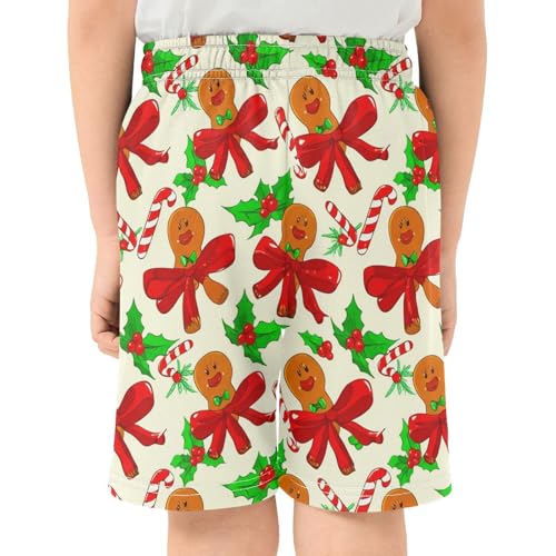 Gingerbread with Bows Athletic Shorts with Zipper Pockets, Youth Boys Athletic Running Shorts for Summer3