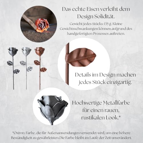 Forging Art Bcn® Ewige Rose aus Schmiedeeisen - Handgeschmiedet - Geschenk zum Muttertag, Valentinstag, Hochzeitstag, Eiserne Hochzeit (Braun) – Bild 4