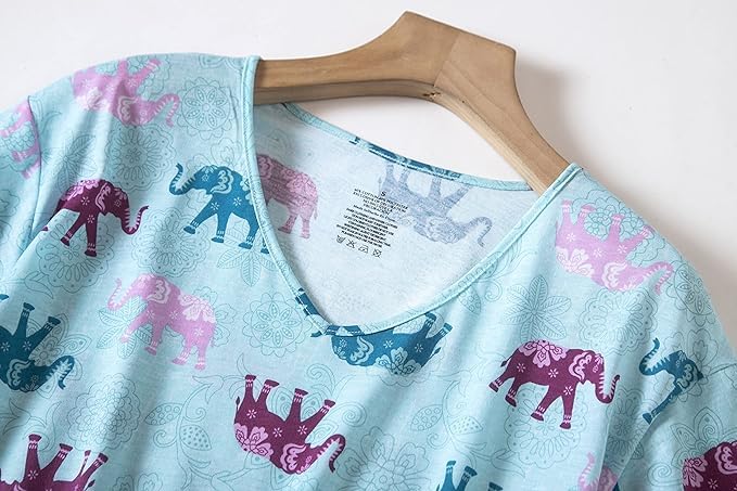 Image of PNAEONG Women Pajama Set Sleepwear Tops with Capri Pants Casual and Fun Prints Pajama Sets