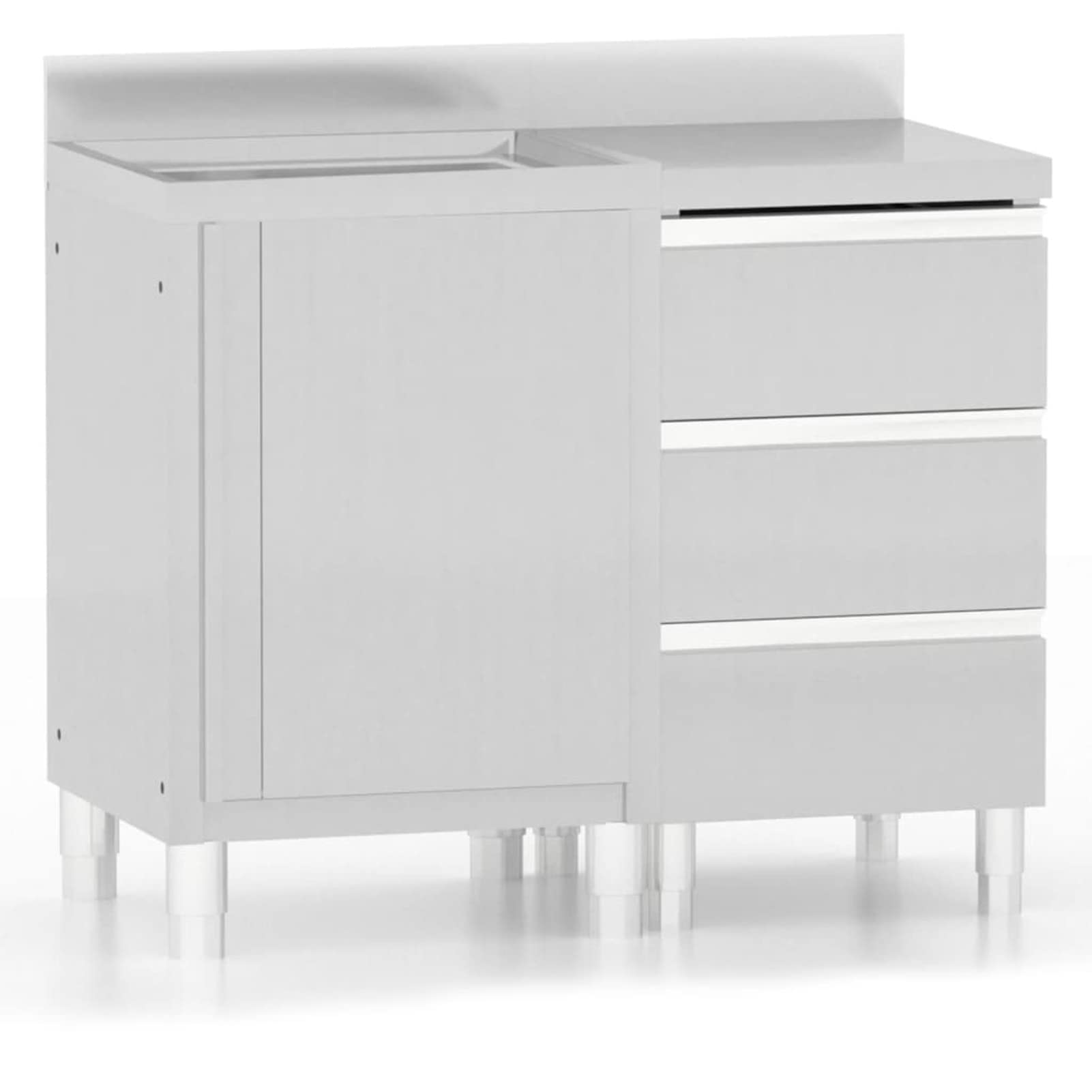 Homgoday Armadi da cucina commerciale, 2 pezzi, in acciaio inox, armadio con lavello e armadio con 3 cassetti per sala da pranzo, soggiorno, ristorante, hotel