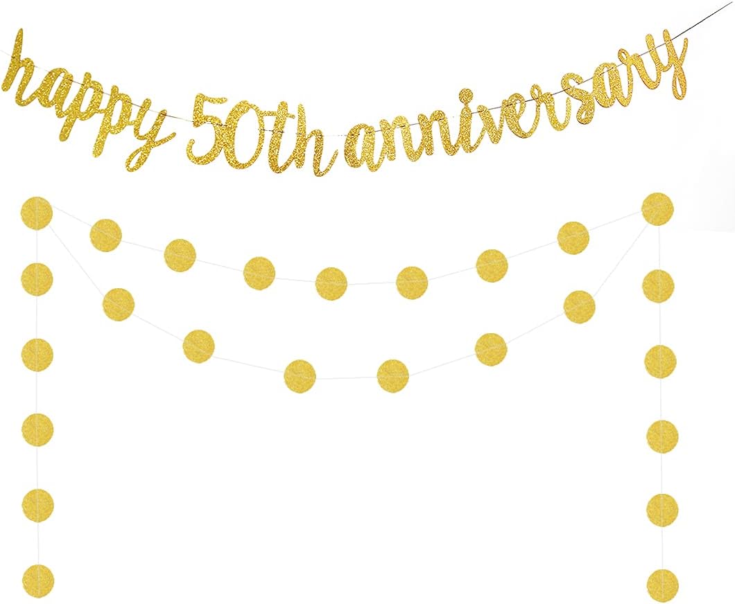 Glittery Gold Happy 50th Anniversary Banner, 50th