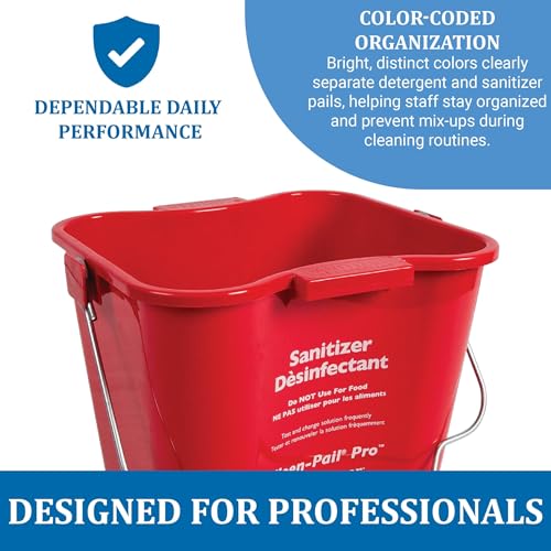 Image of San Jamar Kleen-Pail Pro Sanitizer Pail Cleaning Bucket with Bail Handle for Cleaning, Kitchens, Restaurants, And Janitorial Use, Plastic, 3 Quarts, Red