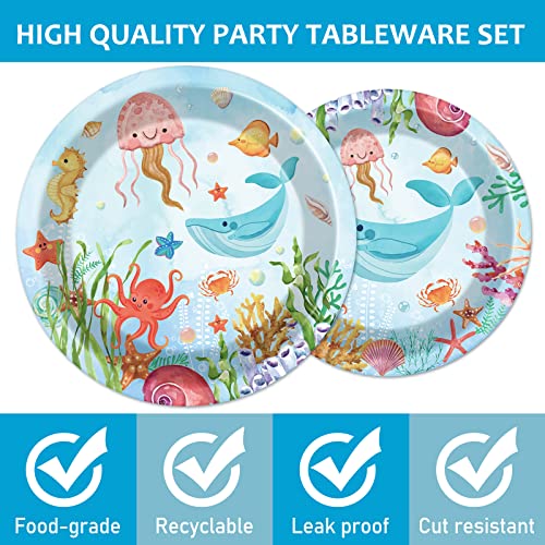 Image of 96 Pcs Under The Sea Plates and Napkins Party Supplies Ocean Birthday Party Tableware Set Ocean Animal Underwater Sea Life Party Decorations Favors for Birthday Shower for 24 Guests