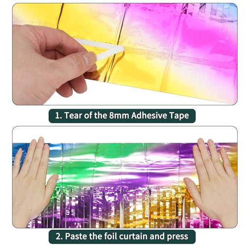 4 Pack Colorful Foil Fringe Curtain Backdrop - 3.3 x 6.6 ft Rainbow Tinsel Backdrop Curtain Metallic Streamers Iridescent Holiday Photo Booth Party Decorations by CYALRL - Used condition - Image 5