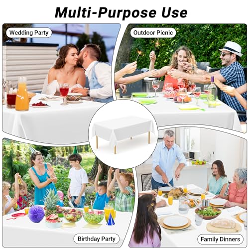 Image of 2 Pack Picnic Table Cover, White Tablecloth for 6 FT Rectangle Table Party | 108 x 54 Inches, Quality Plastic, Disposable, for Rectangle and Round Table Birthday Party Decorations Wedding Decor