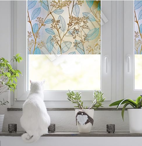 Image of WISDOM Blue Leaf 16x360 Decorative Frosted Window Film for Home /Kitchen Office Film