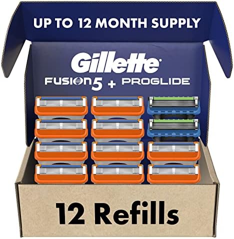 Gillette Mens Razor Blade Refills, 10 Fusion5 Cartridges, 2 ProGlide Cartridges, Lubrastrip for a More Comfortable Shave