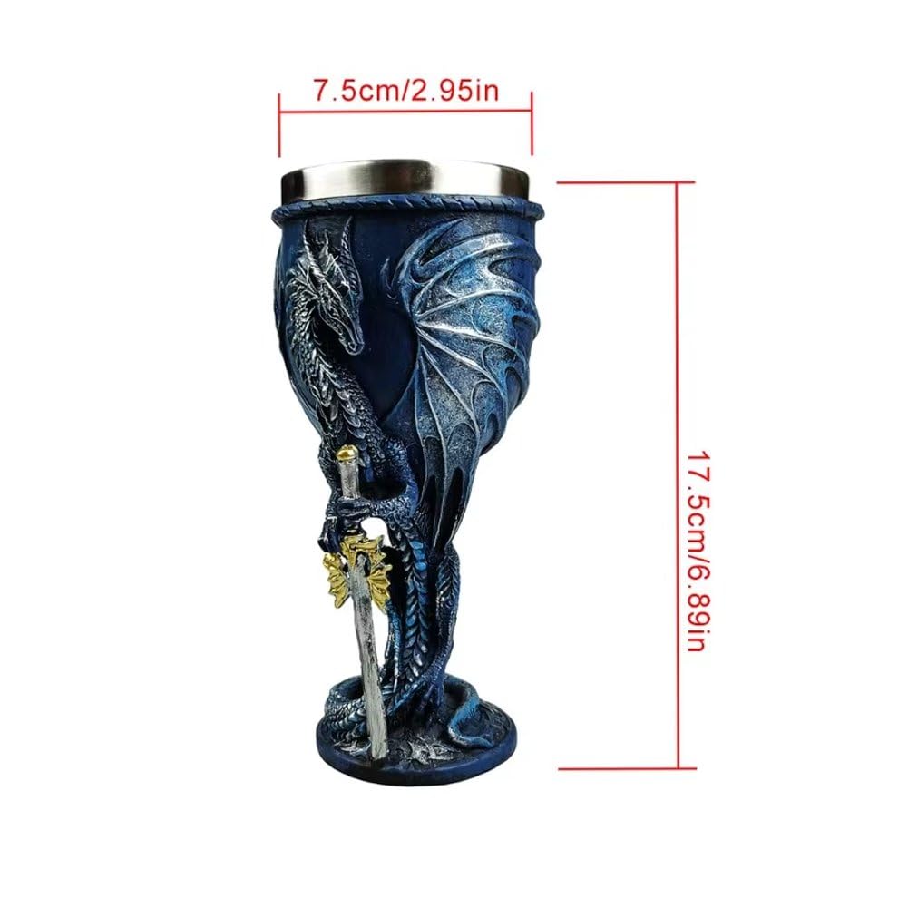 Calice Vino con Drago Fiammeggiante Medievale, 7 Once, in Acciaio Inossidabile E Resina, Calice Vino Fantasy Medievale, Regalo per Uomo, Festa del papà, Festa a Tema